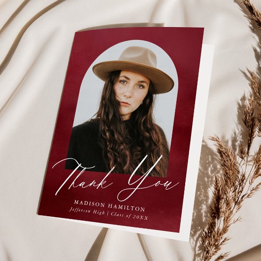 Burgundy Waterverf Arch Photo Afstuderen Bedankkaart