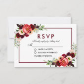 Burgundy Waterverf Bloem Boho Bruiloft RSVP Kaartje (Voorkant)