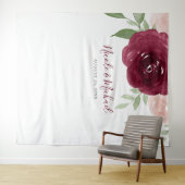 Burgundy Waterverf Bloem Bruiloft Achtergrond Wandkleed (In Situ (horizontaal))