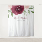 Burgundy Waterverf Bloem Bruiloft Achtergrond Wandkleed (Voorkant)