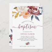 Burgundy Waterverf Bloem | Doop Kaart (Voorkant / Achterkant)