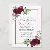 Burgundy Waterverf Boho Floral Wedding Kaart (Voorkant)