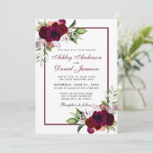 Burgundy Waterverf Boho Floral Wedding Kaart (Staand voorkant)