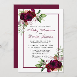 Burgundy Waterverf Boho Floral Wedding Kaart