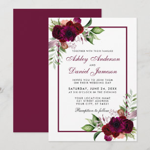 Burgundy Waterverf Boho Floral Wedding Kaart