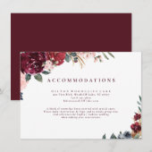 Burgundy waterverf boho florale accommodatie informatiekaartje (Voorkant / Achterkant)
