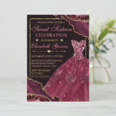Burgundy Waterverf Dress & Agate Sweet 16 Kaart (Staand voorkant)