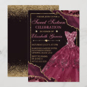 Burgundy Waterverf Dress & Agate Sweet 16 Kaart (Voorkant / Achterkant)