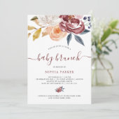 Burgundy Waterverf Floral | Baby Brunch Kaart (Staand voorkant)