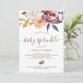 Burgundy Waterverf Floral | Baby Sprinkle Kaart (Staand voorkant)