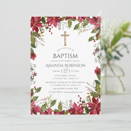 Burgundy Waterverf Floral Baptism of Christening Kaart (Staand voorkant)