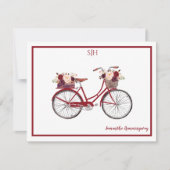 Burgundy Waterverf Floral Bicycle Monogram Notitiekaartje (Voorkant)