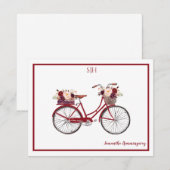 Burgundy Waterverf Floral Bicycle Monogram Notitiekaartje (Voorkant / Achterkant)