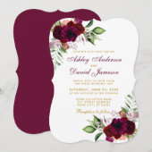 Burgundy Waterverf Floral Boho Gold Wedding B Kaart (Voorkant / Achterkant)