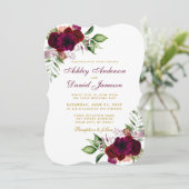 Burgundy Waterverf Floral Boho Gold Wedding B Kaart (Staand voorkant)