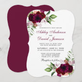 Burgundy Waterverf Floral Boho Wedding B Kaart (Voorkant / Achterkant)