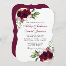 Burgundy Waterverf Floral Boho Wedding B