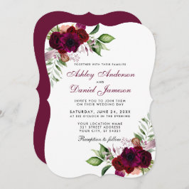 Burgundy Waterverf Floral Boho Wedding B Kaart