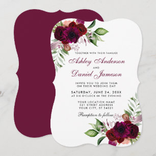 Burgundy Waterverf Floral Boho Wedding B Kaart