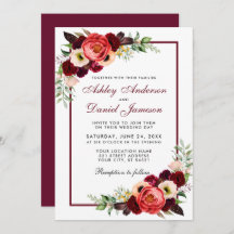 Burgundy Waterverf Floral Boho Wedding Invite