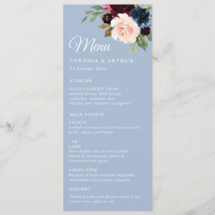 burgundy waterverf floral bruiloft menu