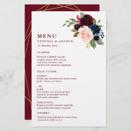 burgundy waterverf floral bruiloft menu