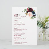 burgundy waterverf floral bruiloft menu (Staand voorkant)