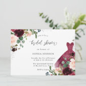 Burgundy Waterverf Floral Dress Vrijgezellenfeest Kaart (Staand voorkant)