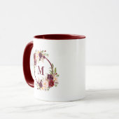 Burgundy Waterverf Floral Elegant Monogram Mok (Voorkant links)