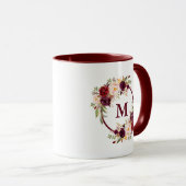 Burgundy Waterverf Floral Elegant Monogram Mok (Voorkant rechts)