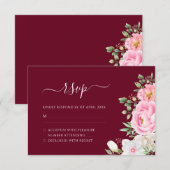 Burgundy Waterverf Floral Elegant Wedding RSVP Kaartje (Voorkant / Achterkant)