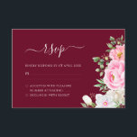 Burgundy Waterverf Floral Elegant Wedding RSVP Kaartje<br><div class="desc">An elegant floral wedding response card featuring pink watercolor flowers with modern handwritten calligraphy on a burgundy red background.</div>