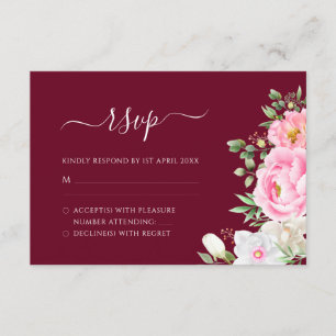 Burgundy Waterverf Floral Elegant Wedding RSVP Kaartje