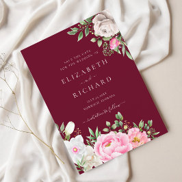 Burgundy Waterverf Floral Elegant Wedding Save The Date