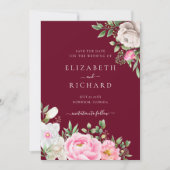 Burgundy Waterverf Floral Elegant Wedding Save The Date (Voorkant)