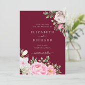 Burgundy Waterverf Floral Elegant Wedding Save The Date (Staand voorkant)