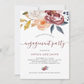 Burgundy Waterverf Floral | Engagement Party Kaart (Voorkant)