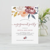 Burgundy Waterverf Floral | Engagement Party Kaart (Staand voorkant)