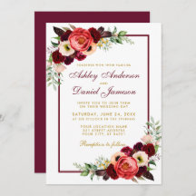 Burgundy Waterverf Floral Gold Boho Wedding B