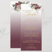 Burgundy waterverf floral gold kalligrafie menu (Voorkant / Achterkant)