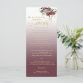 Burgundy waterverf floral gold kalligrafie menu (Staand voorkant)