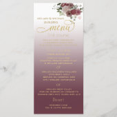 Burgundy waterverf floral gold kalligrafie menu (Voorkant)