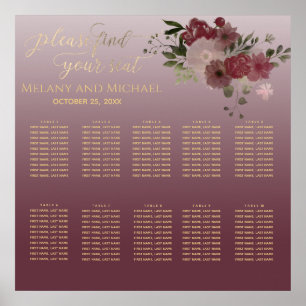 Burgundy waterverf floral gold kalligrafie poster