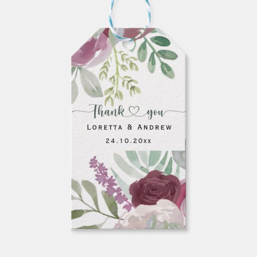 Burgundy Waterverf Floral Hartelijk dank voor het  Cadeaulabel (Voorkant)