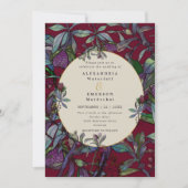 Burgundy waterverf floral leaf gold lijst bruiloft kaart (Voorkant)