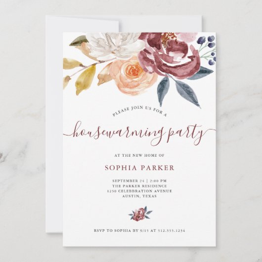 Burgundy Waterverf Floral | Partij voor de opwarmi Kaart (Voorkant)