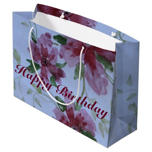 Burgundy Waterverf Floral Pattern Large Cadeautasje (Achterkant Gekanteld)