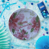 Burgundy Waterverf Floral Pattern Papieren Bordje (Feest)