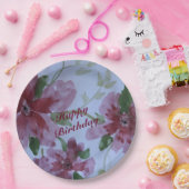 Burgundy Waterverf Floral Pattern Papieren Bordje (Feest)