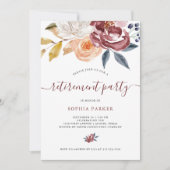 Burgundy Waterverf Floral | Pensioenpartij Kaart (Voorkant)